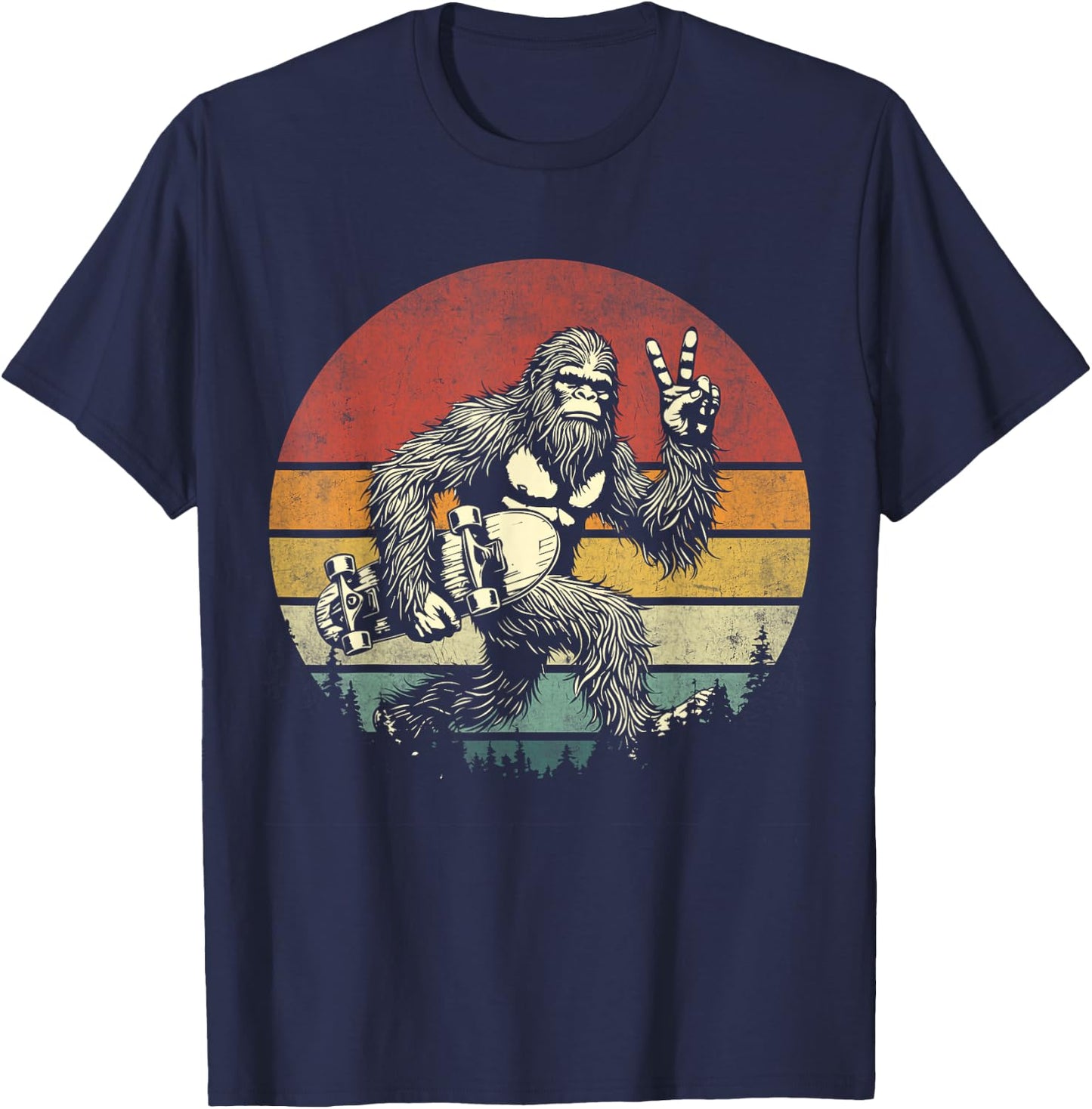 Funny Retro Bigfoot Skater Vintage Sasquatch Skateboarding T-Shirt - T-Shirt | Navy
