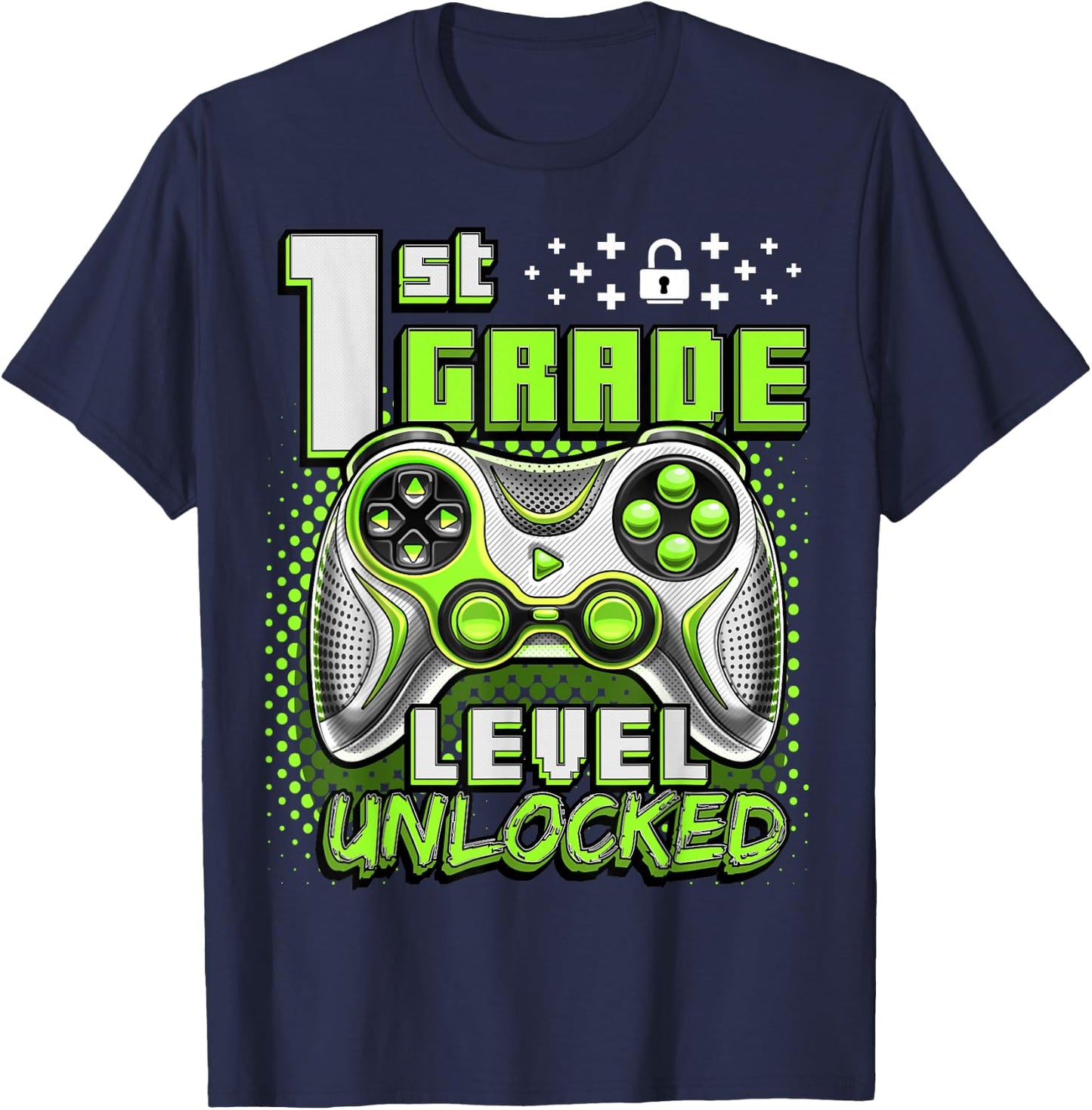 Back to School 1st Grade Boys Gamer First Day School Level T-Shirt - T-Shirt | Navy