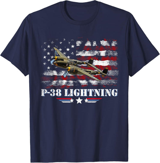 P-38 Lightning P38 WW2 Aircraft Fighter Jet Pilot Veteran T-Shirt - T-Shirt | Navy