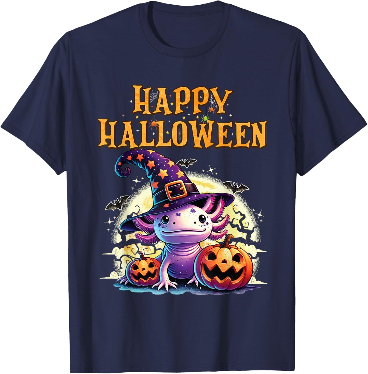 Sea Animal lovers Axolotl Witch Hat celebrating Halloween T-Shirt - T-Shirt | Navy