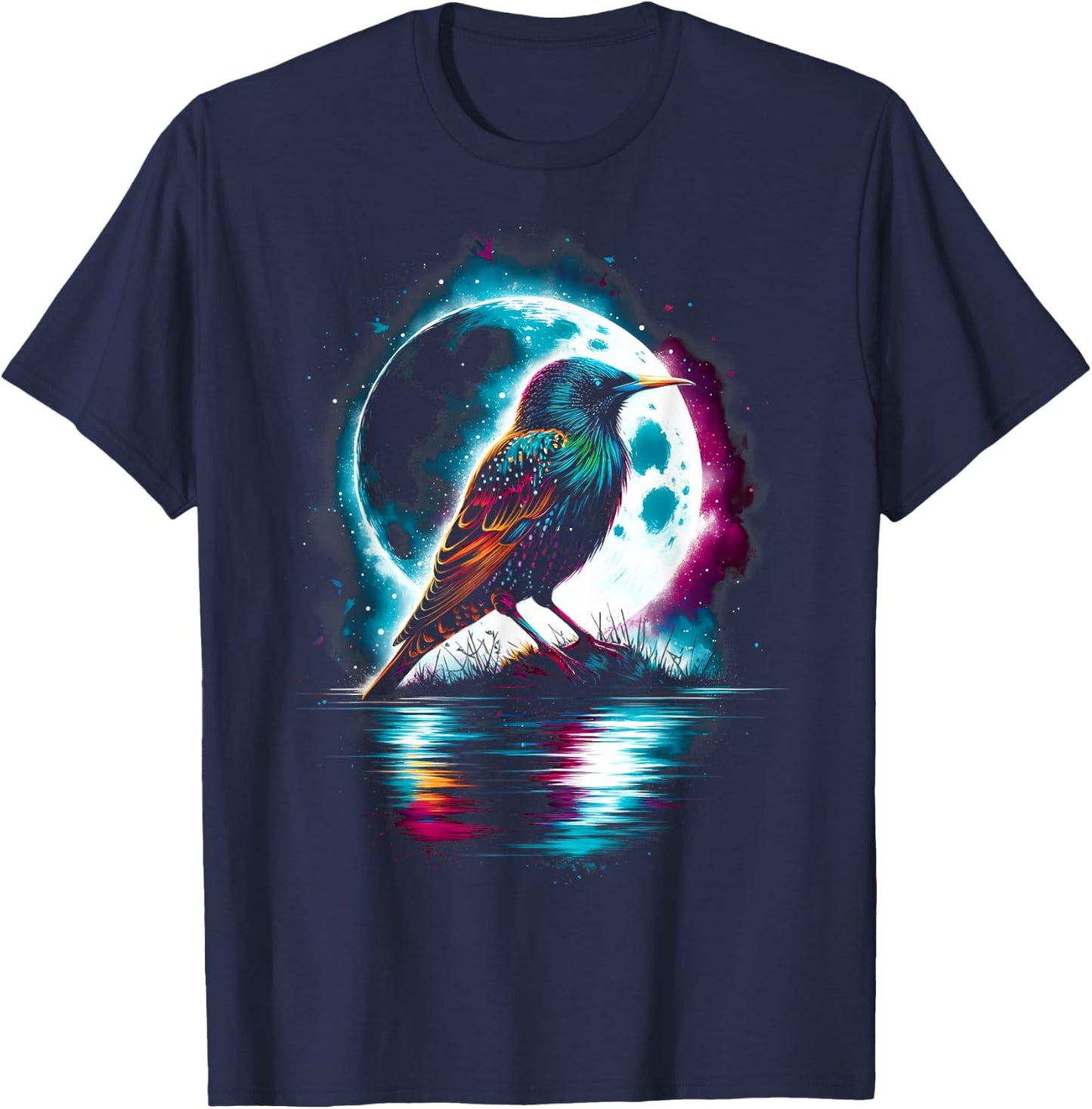 Colorful Starling Bird Spirit Animal Cool Illustration T-Shirt - T-Shirt | Navy