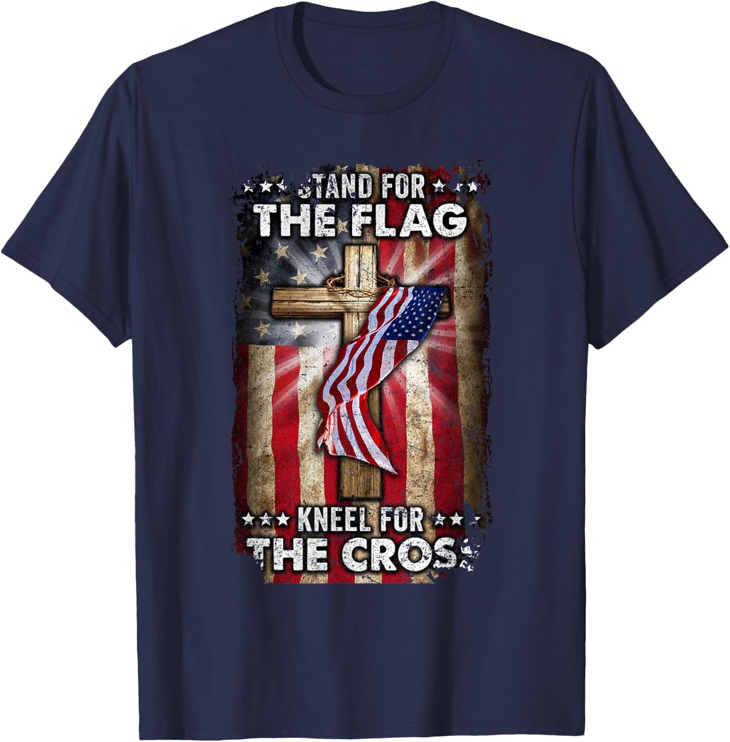 USA Flag Religious Quote 4th of July Christian Faith T-Shirt - T-Shirt | Navy