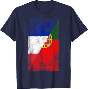 France & Portugal Flags - French Portuguese T-Shirt - T-Shirt | Navy