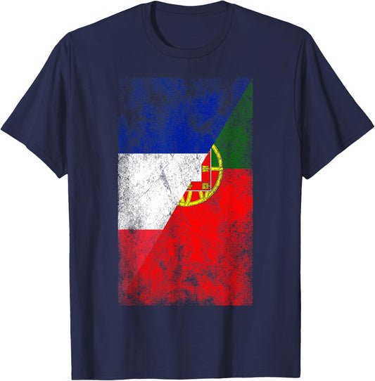 France & Portugal Flags - French Portuguese T-Shirt - T-Shirt | Navy