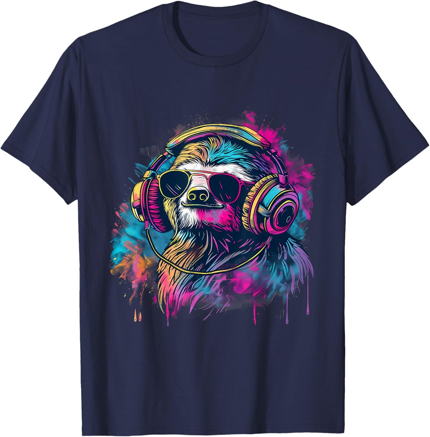 Sloth Music DJ Music Headphones Beatmaker House Music EDM T-Shirt - T-Shirt | Navy