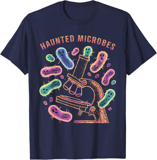 Haunted Microbes, Funny Microbiology Halloween T-Shirt - T-Shirt | Navy
