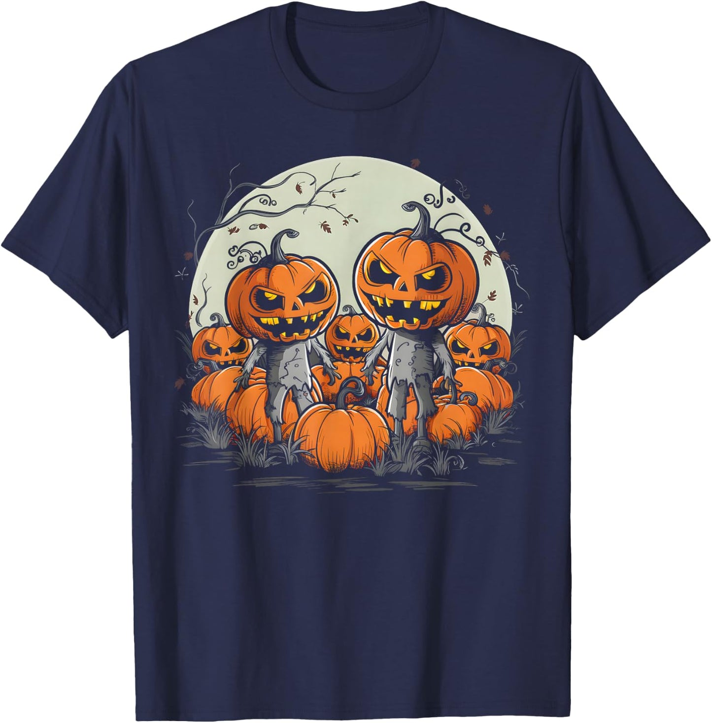 Spooky Zombie Pumpkins eerie Halloween T-Shirt - T-Shirt | Navy