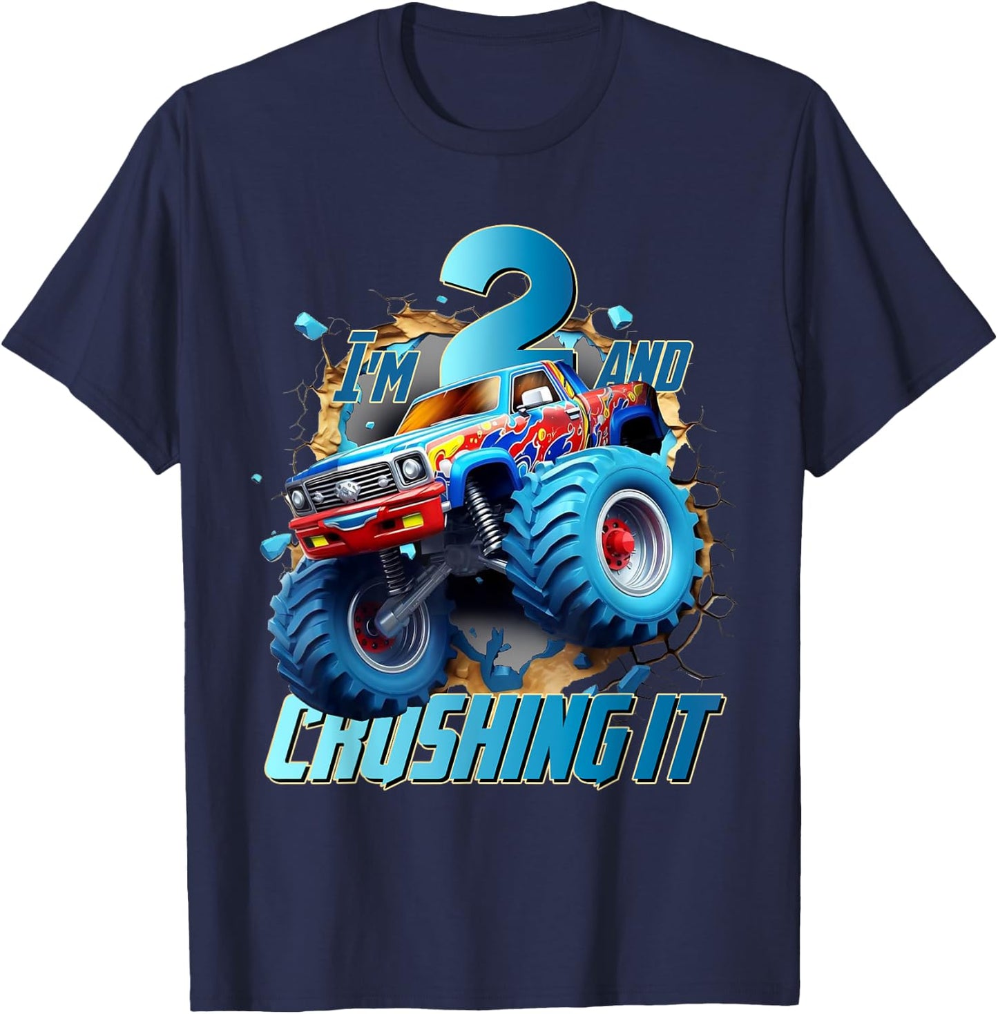 I'm Crushing it Monster Truck 2 Year Old Boys 2nd Birthday T-Shirt - T-Shirt | Navy