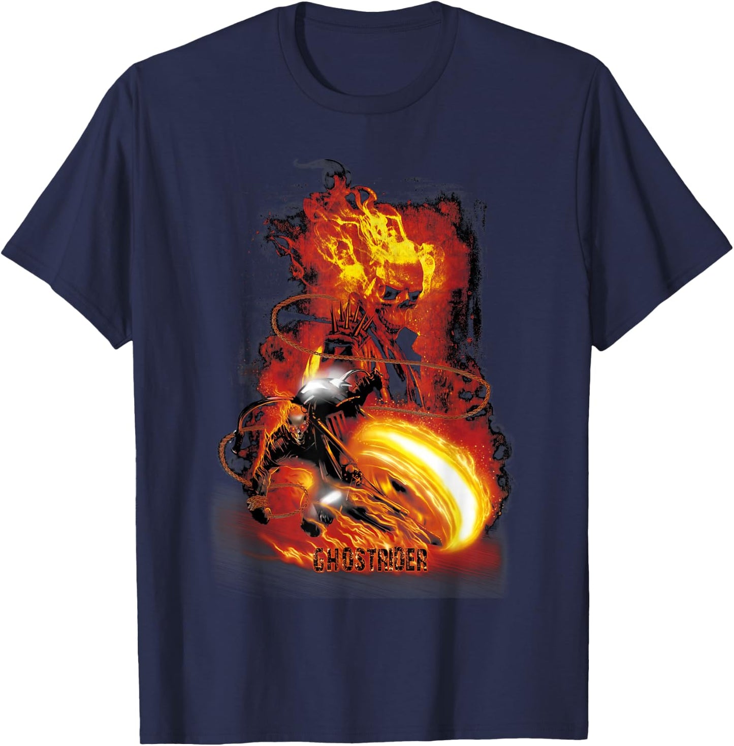 Marvel Ghost Rider Fire & Fury Motorcycle Flames T-Shirt - T-Shirt | Navy