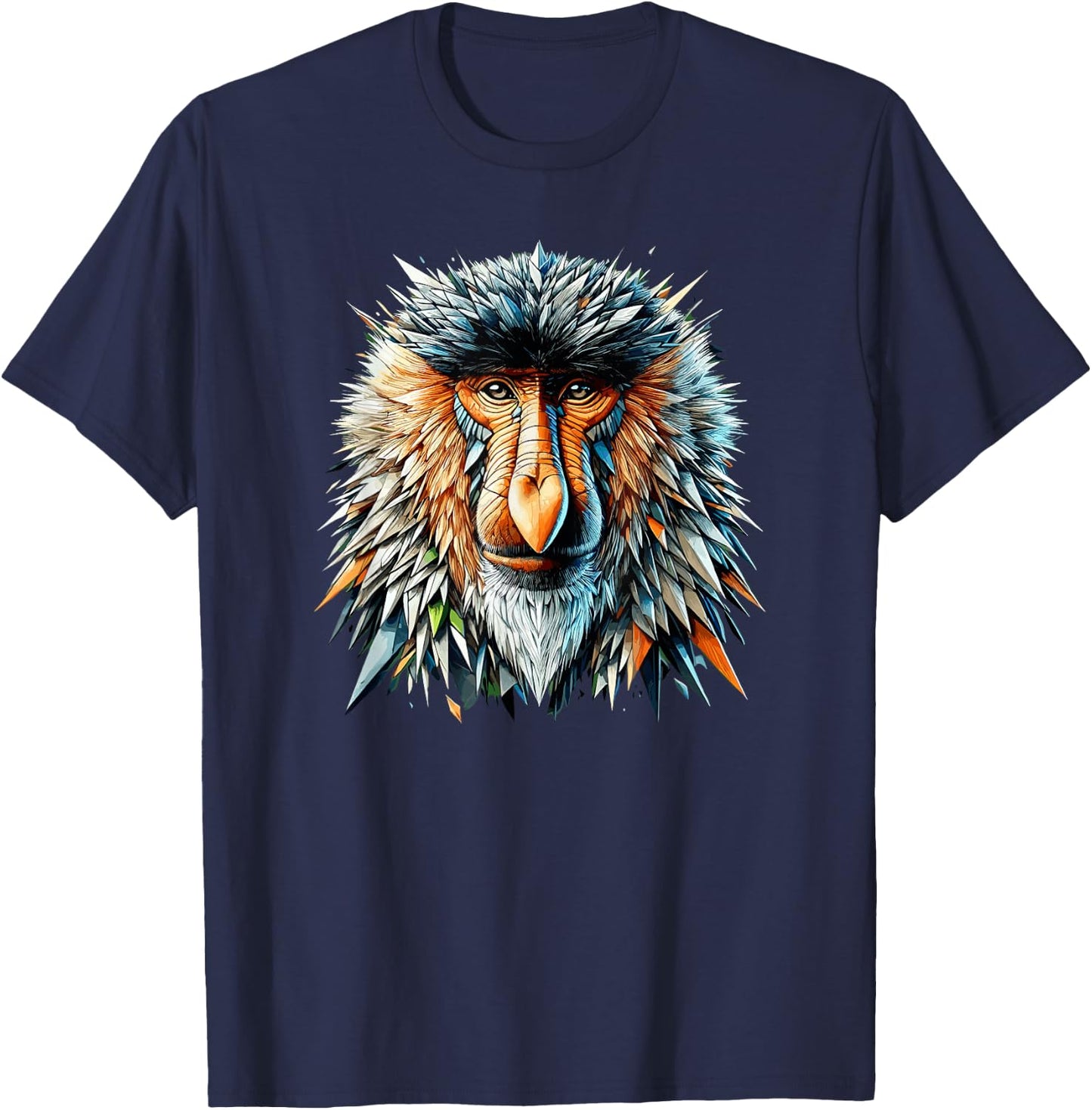 Polygon Art Proboscis Monkey Long-Nosed Monkey T-Shirt - T-Shirt | Navy