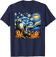 Halloween Fall Raccoon Van Gogh Starry Night Bats & Pumpkins T-Shirt - T-Shirt | Navy