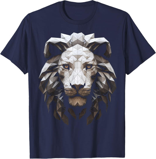 White Lion Polygon - Animal Art Lion T-Shirt - T-Shirt | Navy