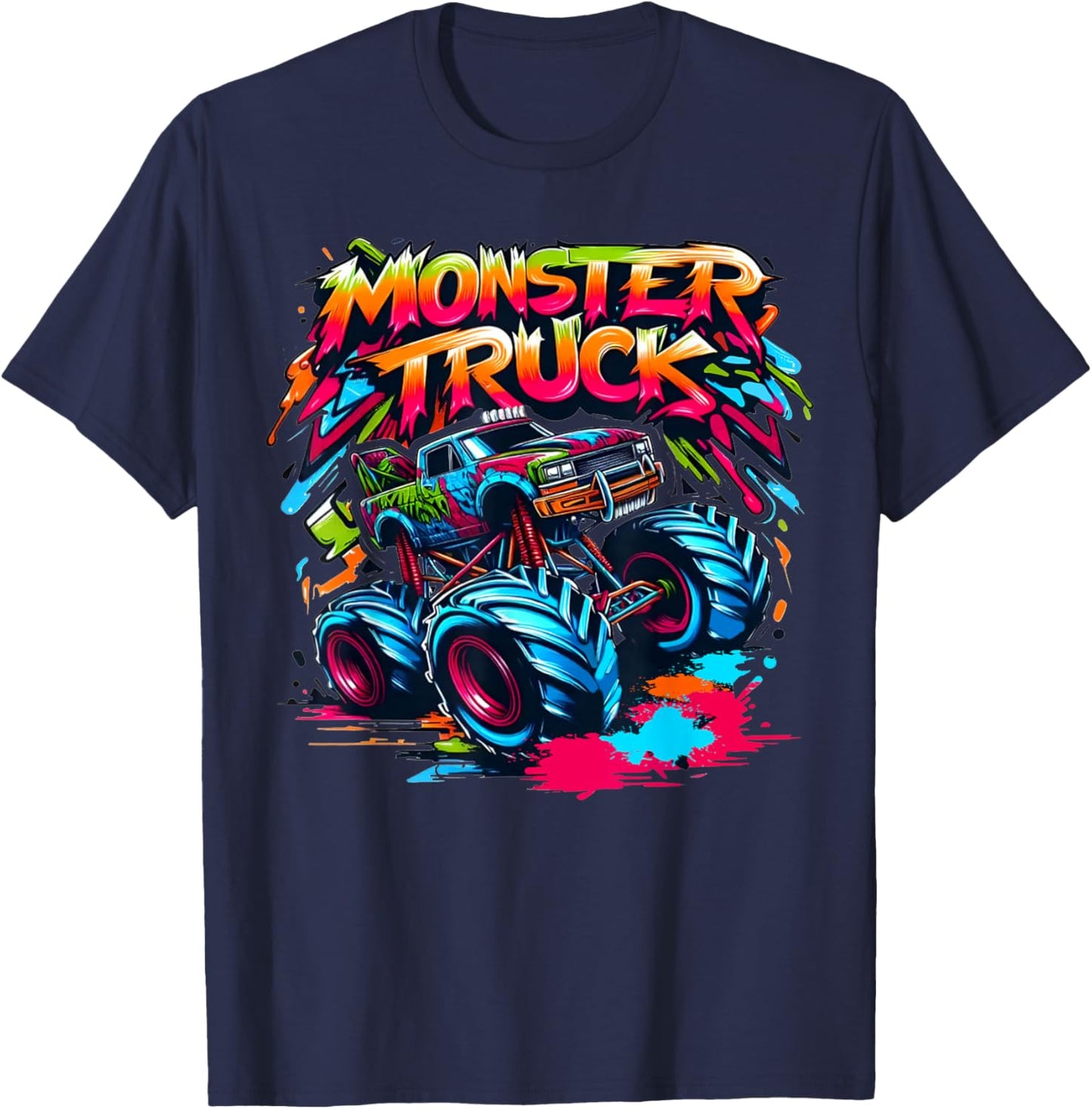 Monster Truck Retro Colorful Graffiti Toddlers Youth Adults T-Shirt - T-Shirt | Navy
