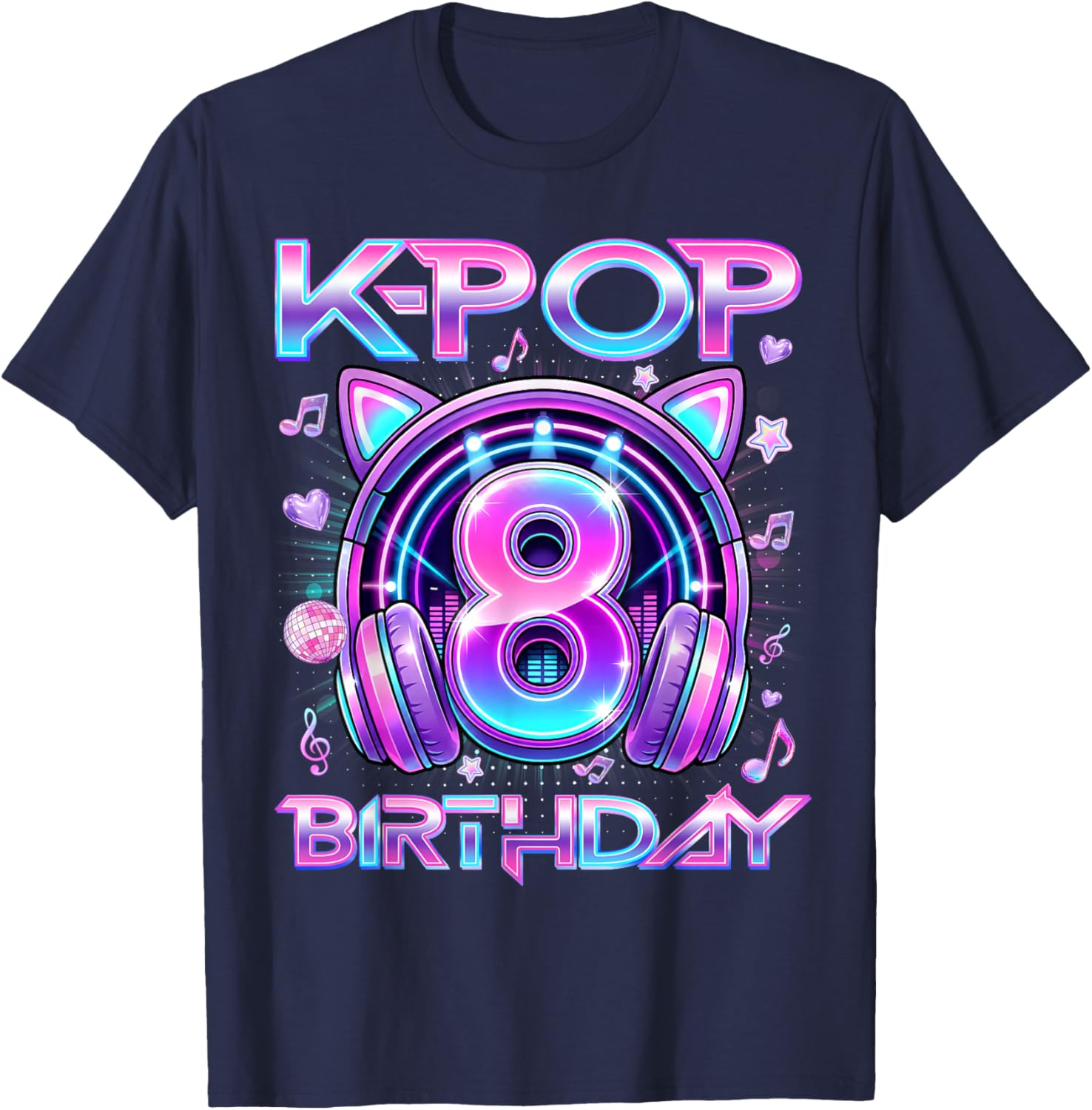 K-Pop 8th Birthday K Pop Girl 8 Year Old Fan Korean Music T-Shirt - T-Shirt | Navy