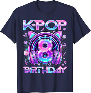K-Pop 8th Birthday K Pop Girl 8 Year Old Fan Korean Music T-Shirt - T-Shirt | Navy