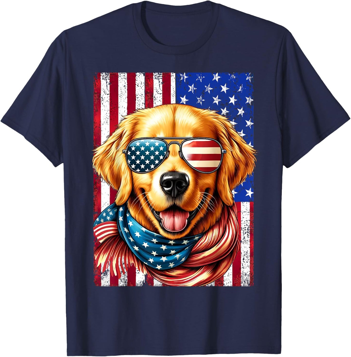 4th of July Golden Retriever American Flag USA Patriotic Dog T-Shirt - T-Shirt | Navy