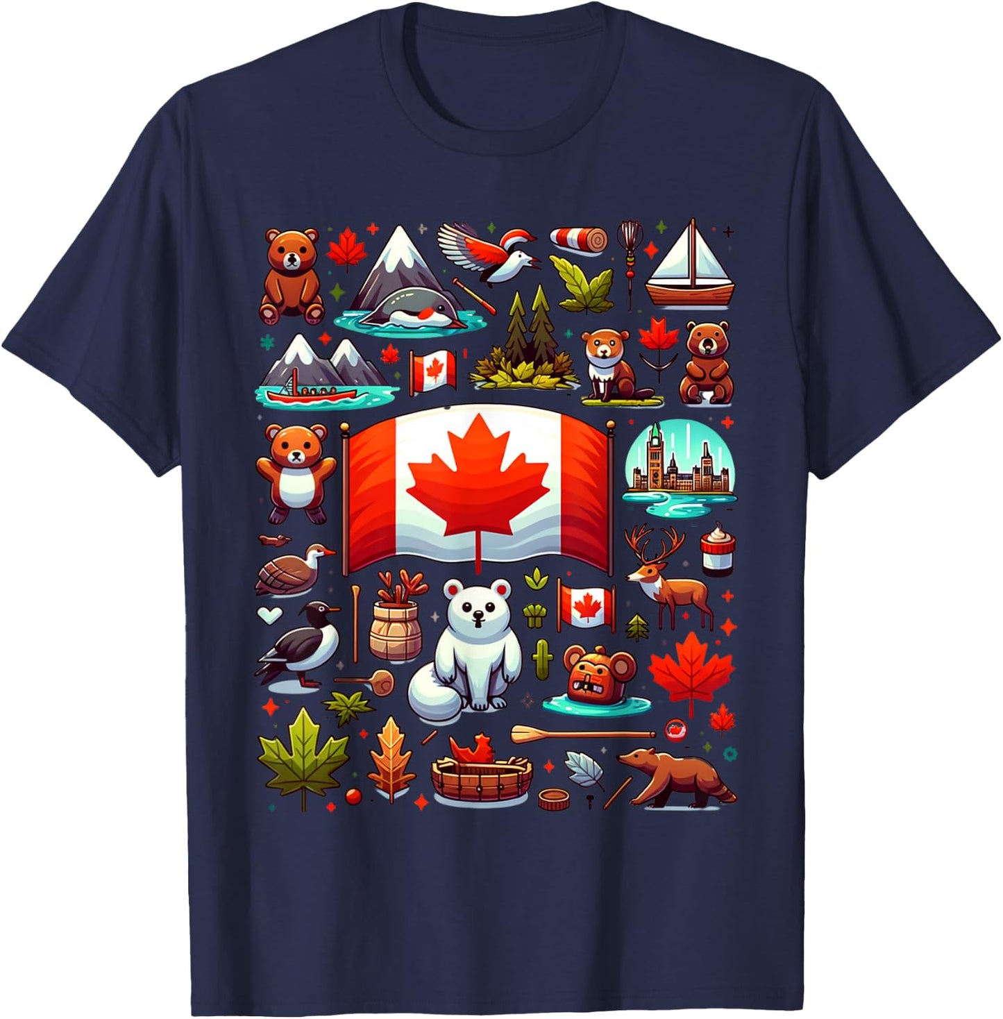 Vintage Historical Canada Symbols Maple Leaf For Canadian T-Shirt - T-Shirt | Navy