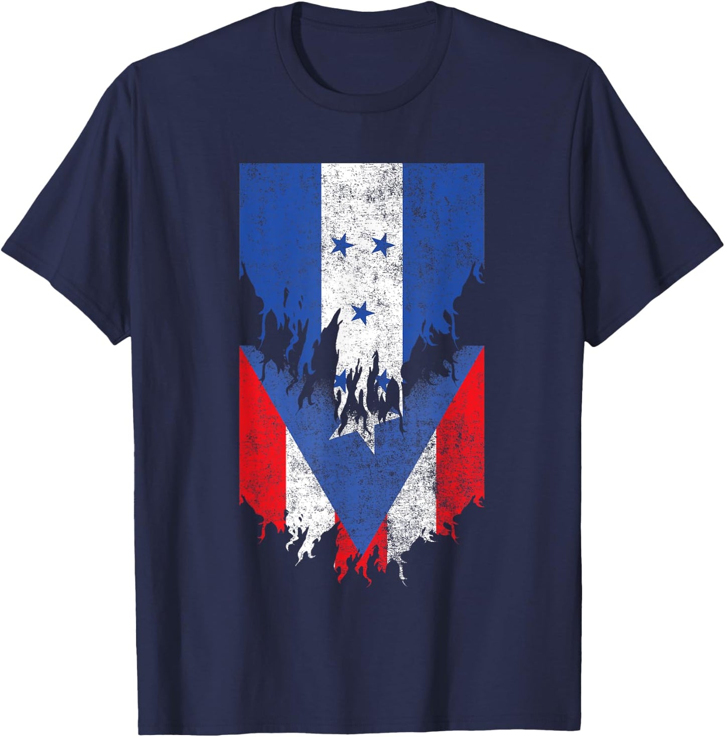 Honduran Puerto Rican Flags Ripped Torn Honduras Puerto Rico T-Shirt - T-Shirt | Navy