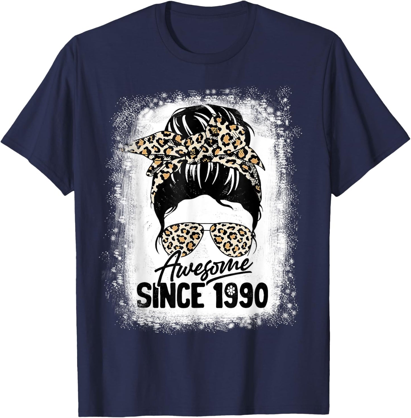 32 Years Old Awesome Since 1990 Leopard 32th Birthday T-Shirt - T-Shirt | Navy