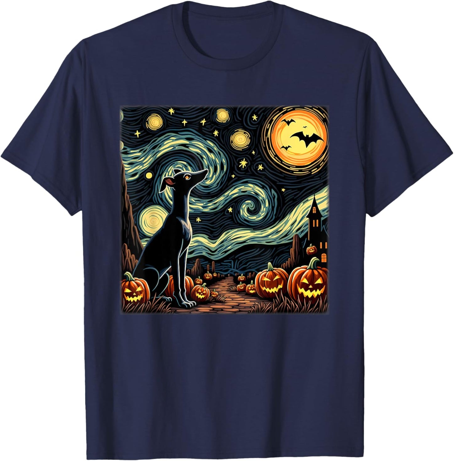 Spooky Halloween Italian Greyhound Dog Starry Night T-Shirt - T-Shirt | Navy
