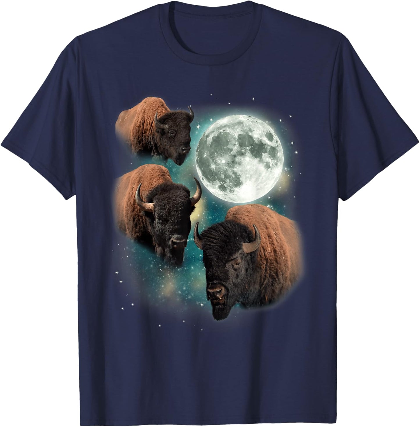 Three Buffalo Moon | 3 Bison Howling Funny Parody Buffalo T-Shirt - T-Shirt | Navy