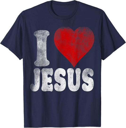 I LOVE JESUS vintage style retro T-Shirt - T-Shirt | Navy