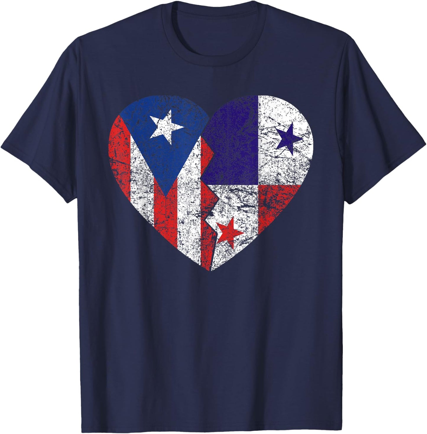 Panamanian Puerto Rican Flags Heart | Puerto Rico Panama T-Shirt - T-Shirt | Navy
