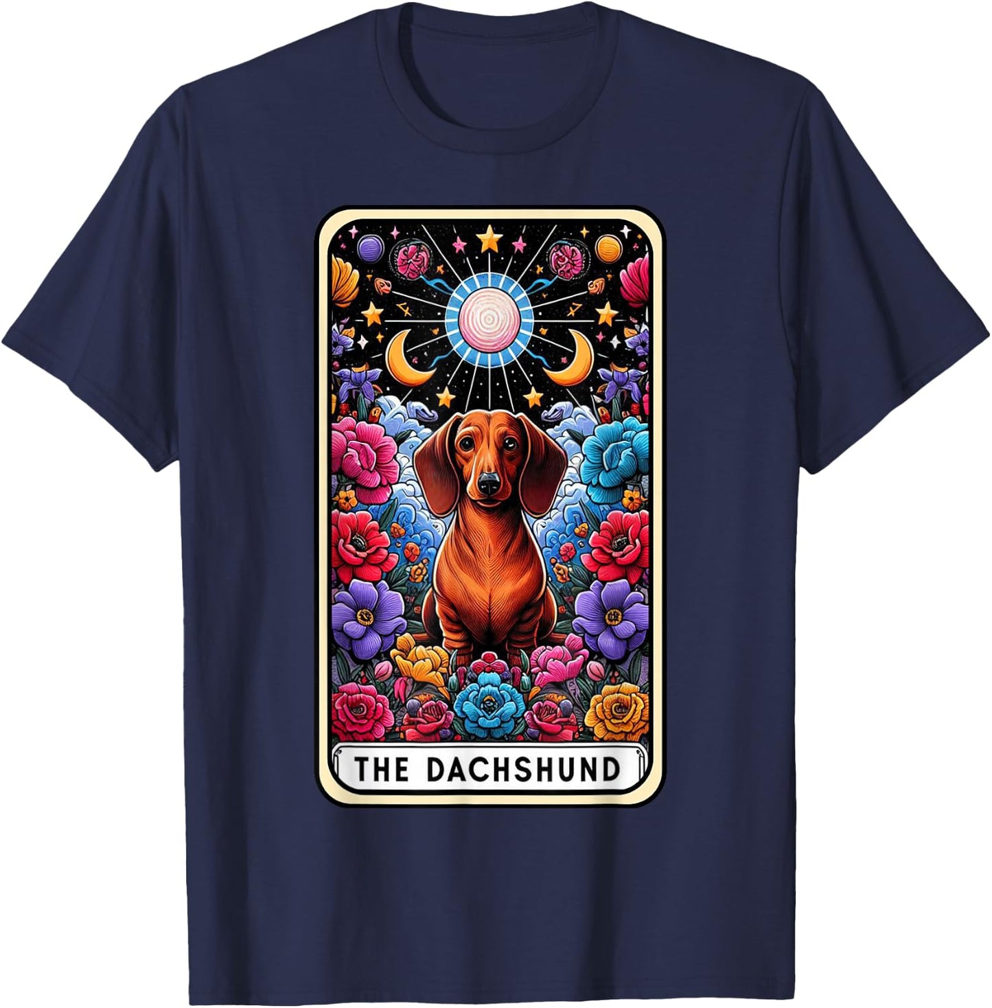 Dachshund Dog Tarot Card Floral Mom Dachshund Dad Weiner Dog T-Shirt - T-Shirt | Navy
