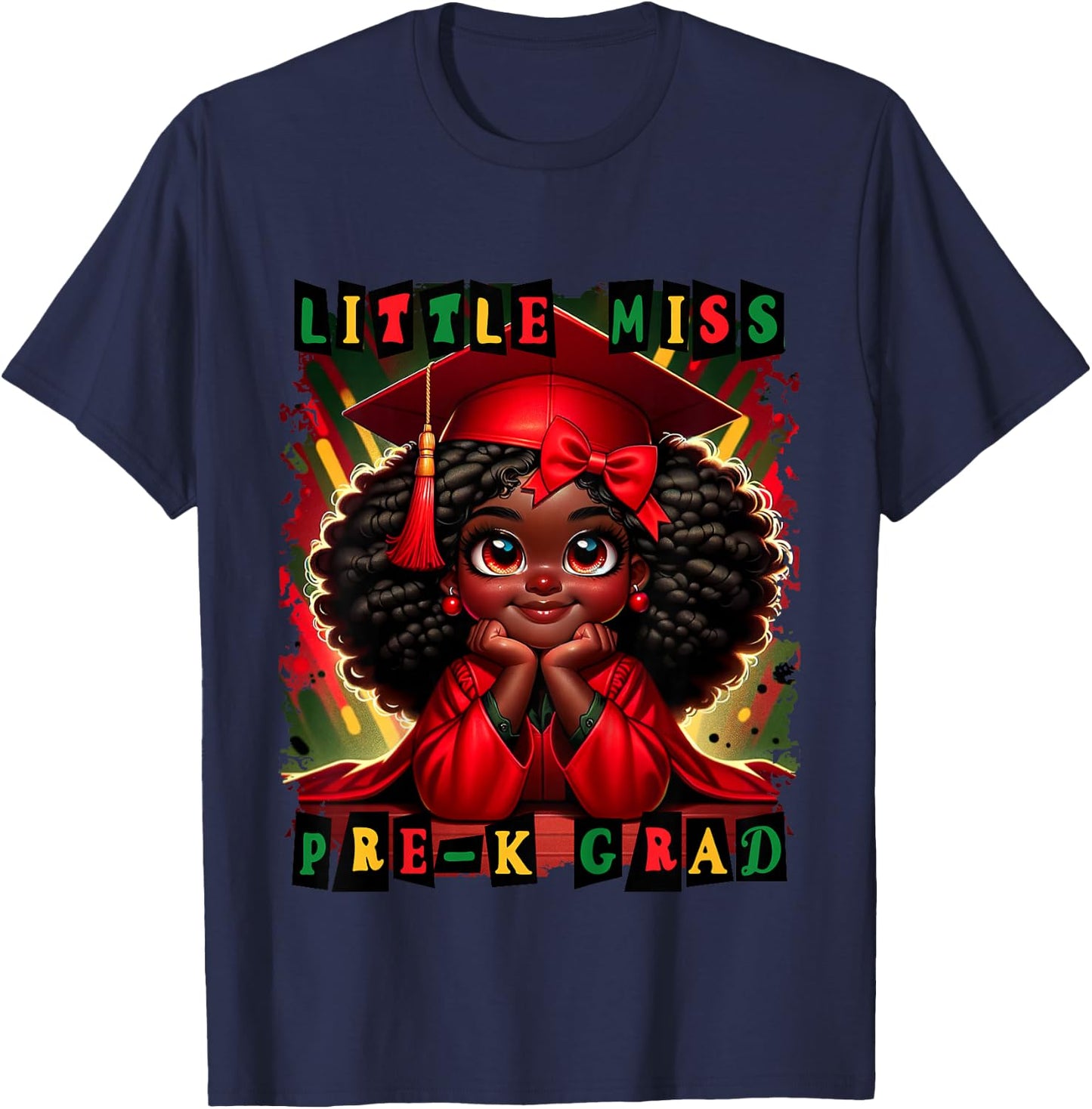 Little Miss Pre-K Grad 2026 Black Girl Preschool Graduation T-Shirt - T-Shirt | Navy