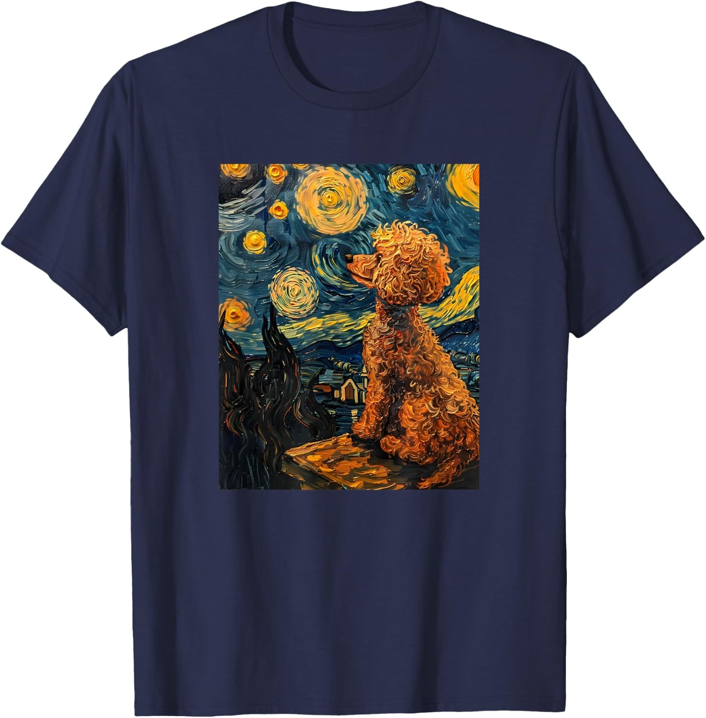 Cute Van Gogh Poodle Dog Starry Night Funny Women & Men T-Shirt - T-Shirt | Navy
