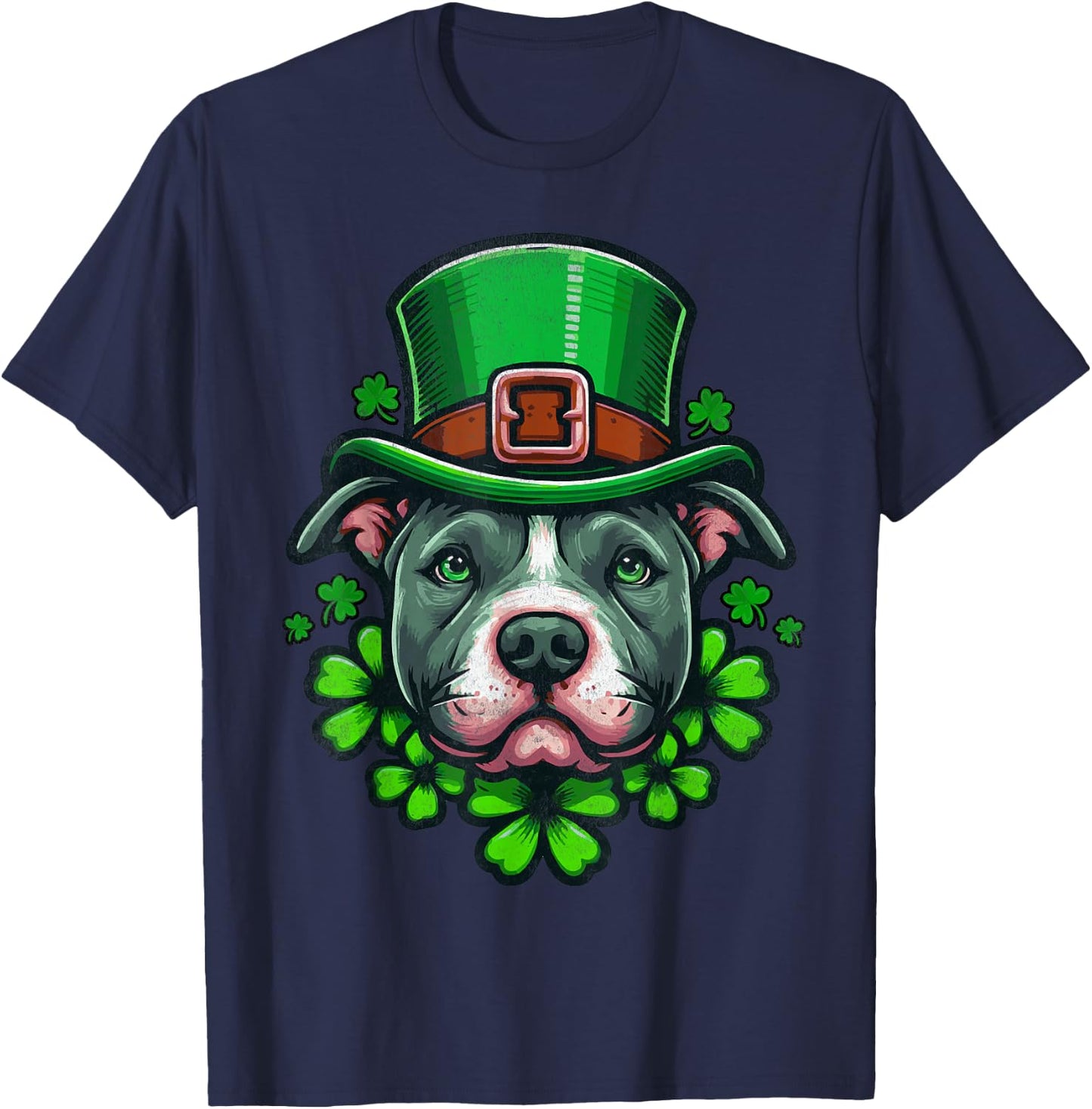 Funny Irish Pitbull Dog Shamrock St.Patrick's Day T-Shirt - T-Shirt | Navy