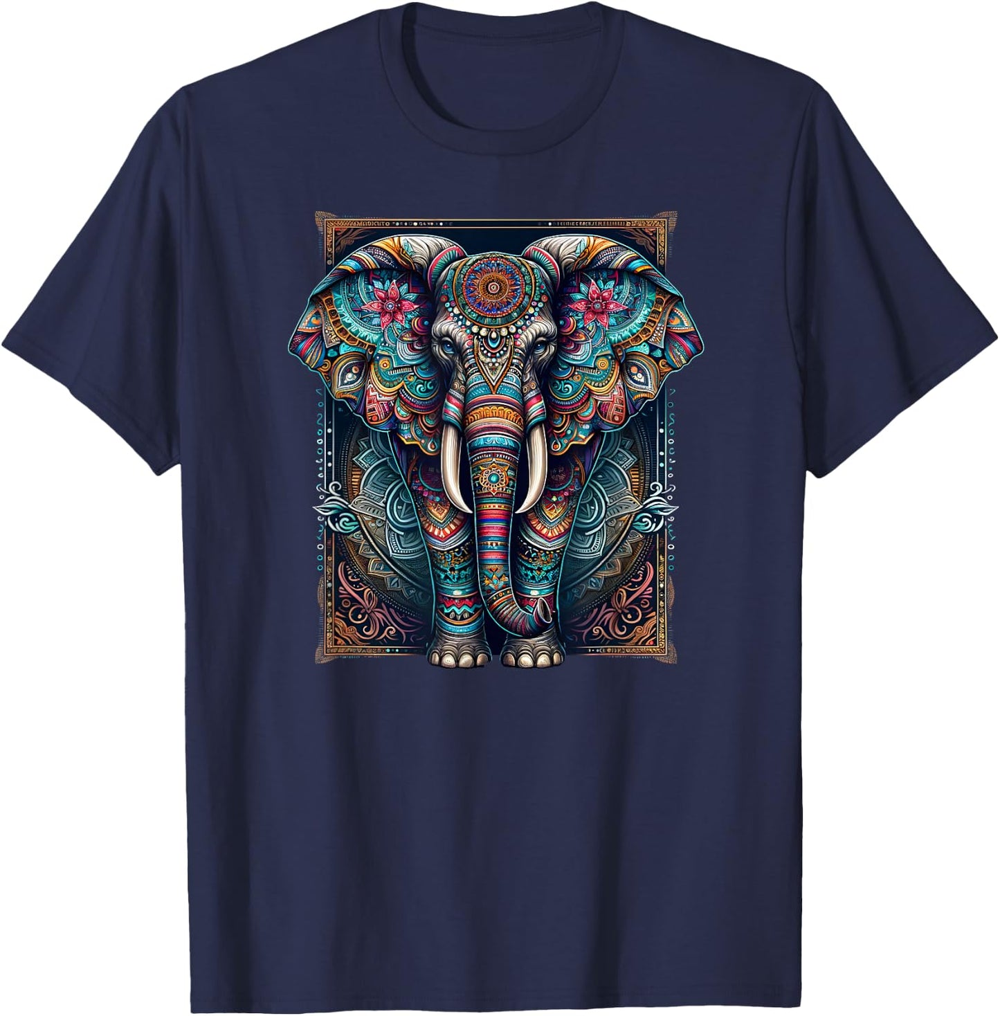 Mandala Elephant Wisdom Indian Elephant Zen Yoga Mindfulness T-Shirt - T-Shirt | Navy