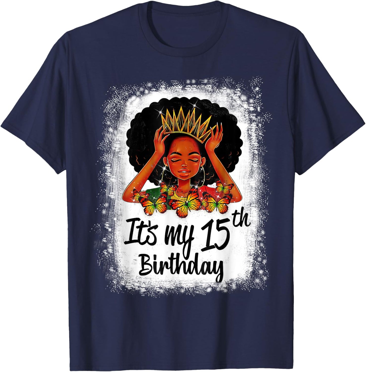 15 Years Old Black Melanin Women Girl It's My 15th Birthday T-Shirt - T-Shirt | Navy