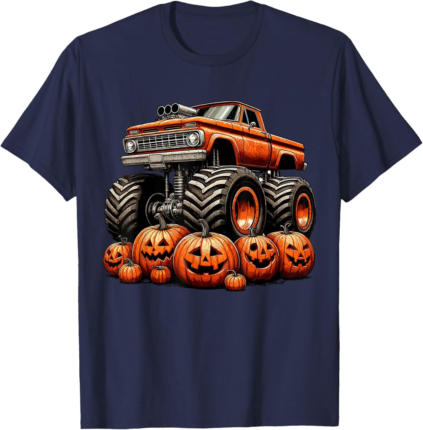 Monster Truck Pumpkin Halloween T-Shirt - T-Shirt | Navy