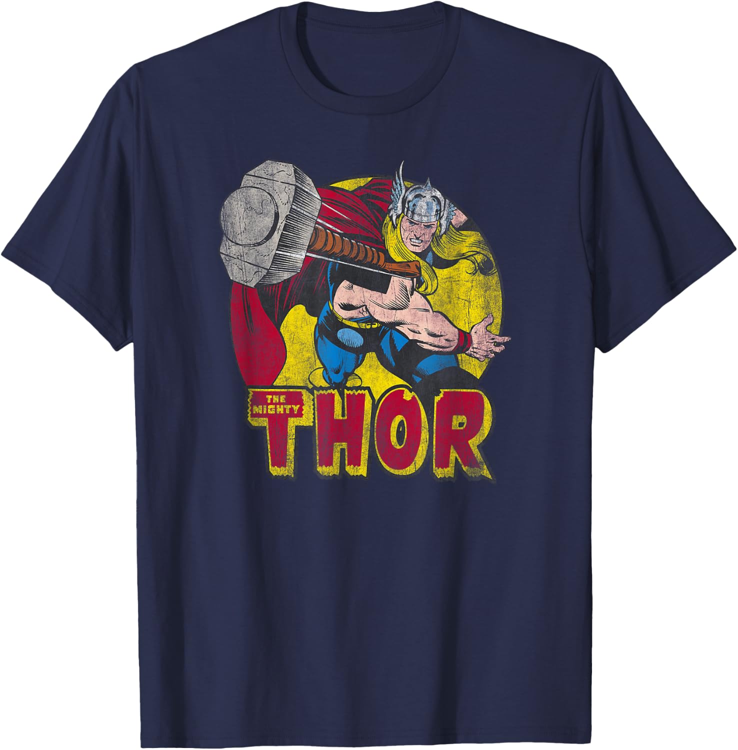Marvel Avengers Vintage Comic Thor Mighty Hammer Throw T-Shirt - T-Shirt | Navy