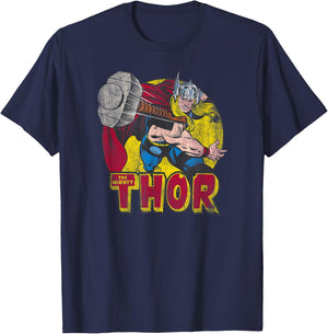 Marvel Avengers Vintage Comic Thor Mighty Hammer Throw T-Shirt - T-Shirt | Navy