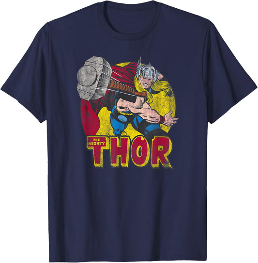 Marvel Avengers Vintage Comic Thor Mighty Hammer Throw T-Shirt - T-Shirt | Navy