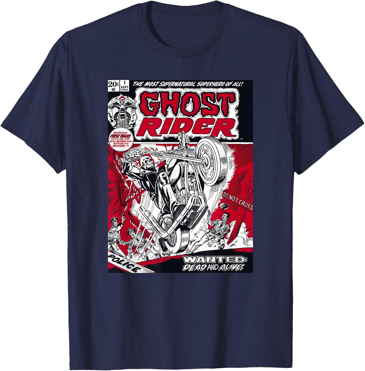 Marvel Ghost Rider Comic Book Cover Print Small T-Shirt - T-Shirt | Navy