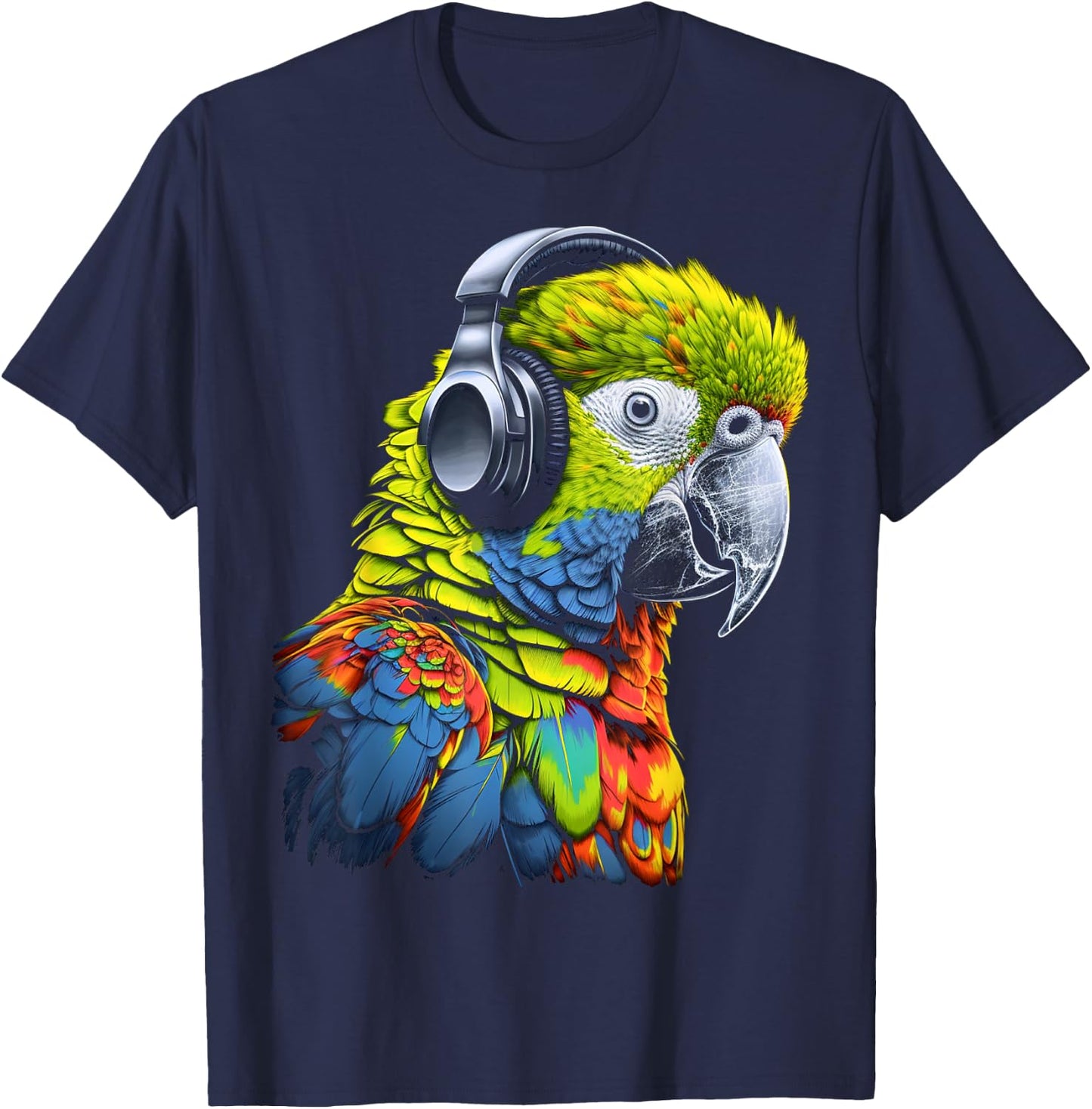 Parrot Music Art Headphones Musicians Animal Bird Parrot T-Shirt - T-Shirt | Navy