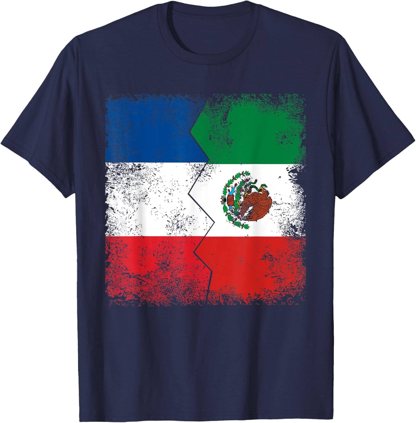 France Mexico Flags | Half Mexican French Roots Vintage T-Shirt - T-Shirt | Navy