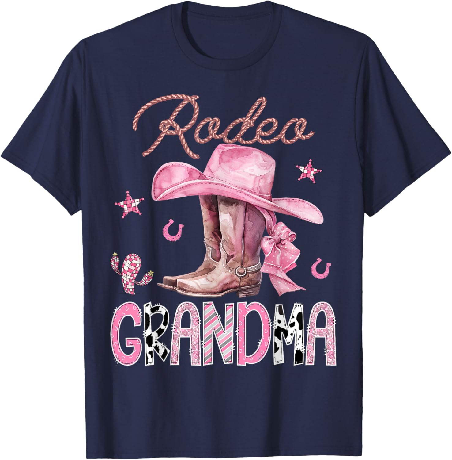 Rodeo Grandma Pink Boots Coquette CowGirl Birthday Party T-Shirt - T-Shirt | Navy