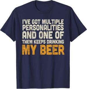 Funny Beer Drinking Shirt Multiple Personalities T-Shirt - T-Shirt | Navy