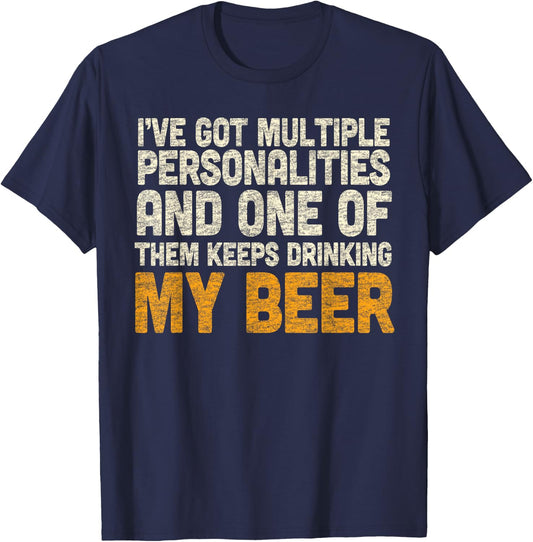 Funny Beer Drinking Shirt Multiple Personalities T-Shirt - T-Shirt | Navy