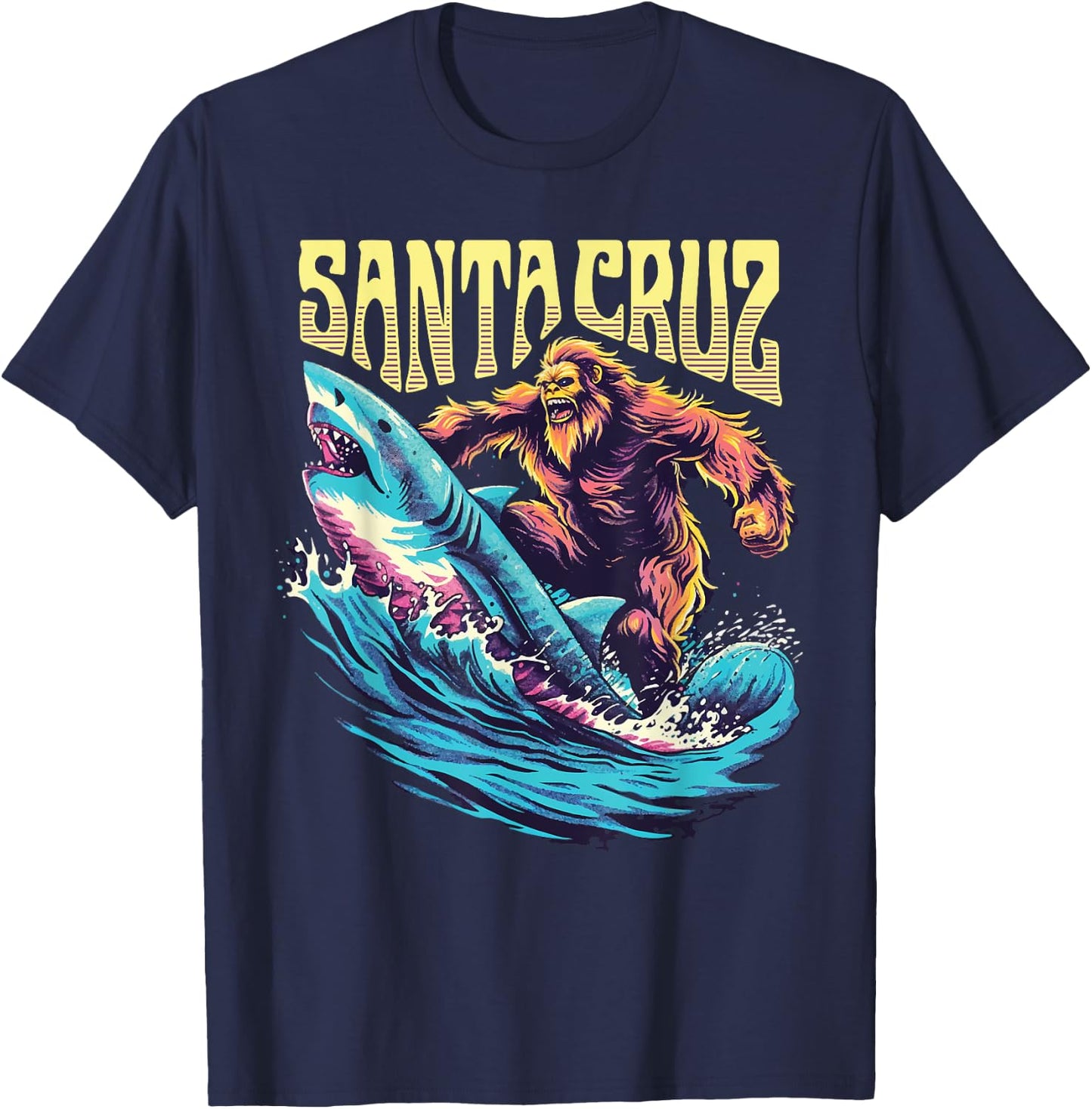 Santa Cruz California Summer Surfing Bigfoot Shark Women Kids T-Shirt - T-Shirt | Navy