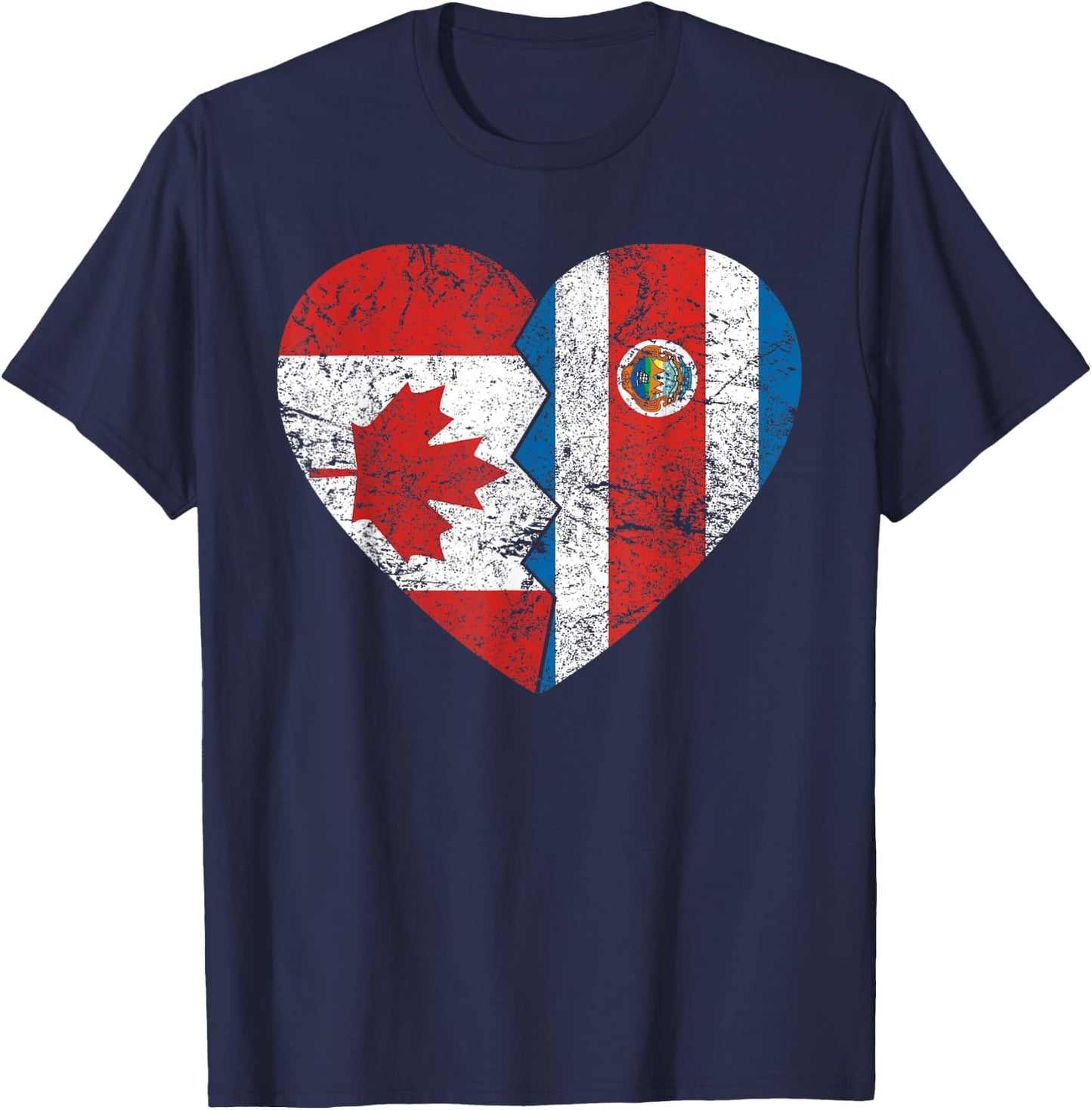 Costa Rican Canadian Flags Heart | Canada Costa Rica Roots T-Shirt - T-Shirt | Navy