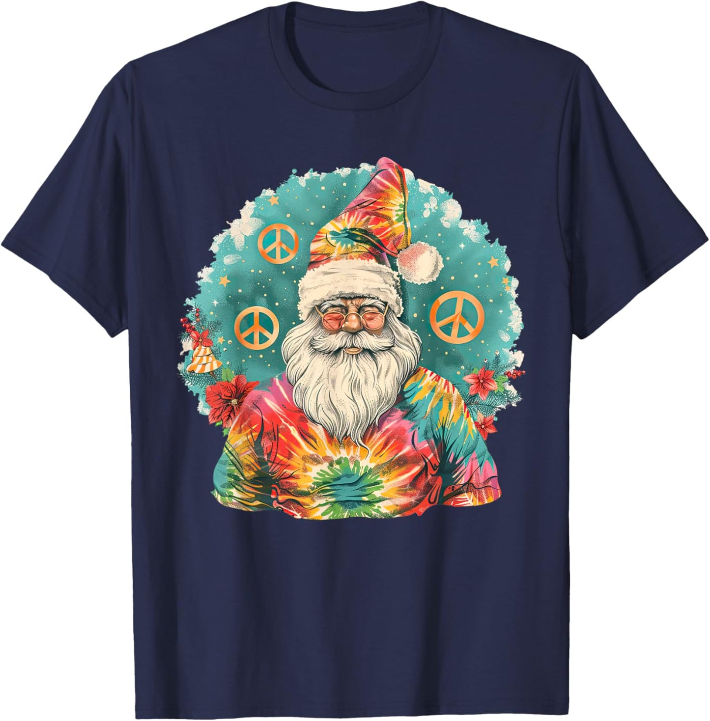 Gypsy Hippie Santa Vintage Groove Tie Dye Christmas T-Shirt - T-Shirt | Navy