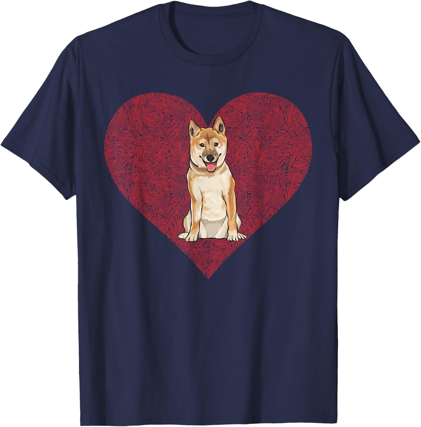 Shiba Inu Valentines Day Dog Love Fingerprint T-Shirt - T-Shirt | Navy