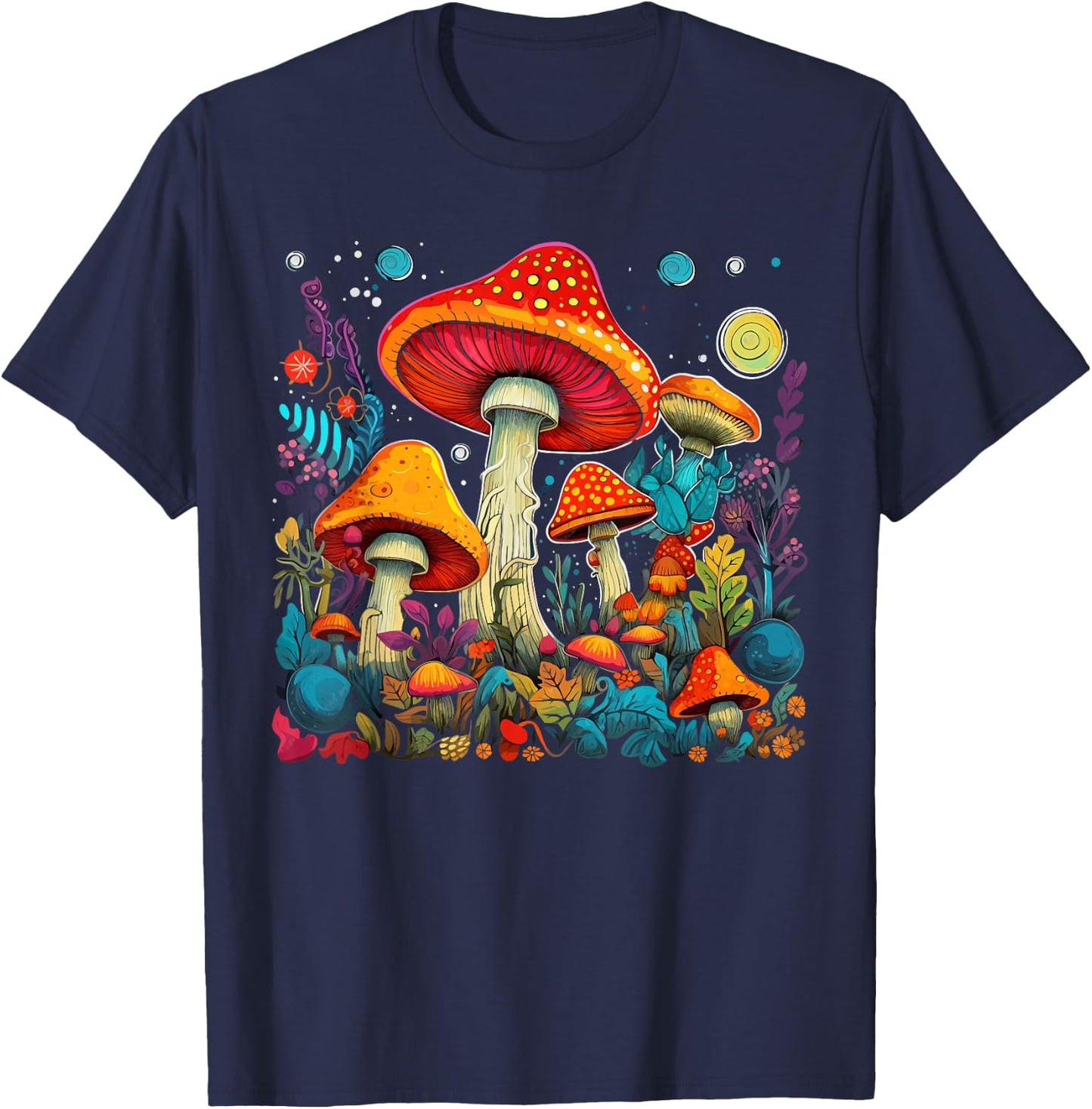 Hippie Mushrooms Psychedelic Forest Fungi Festival T-Shirt - T-Shirt | Navy