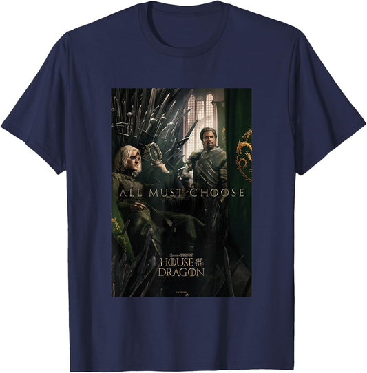 House of the Dragon All Must Choose Aegon And Criston Retro T-Shirt - T-Shirt | Navy
