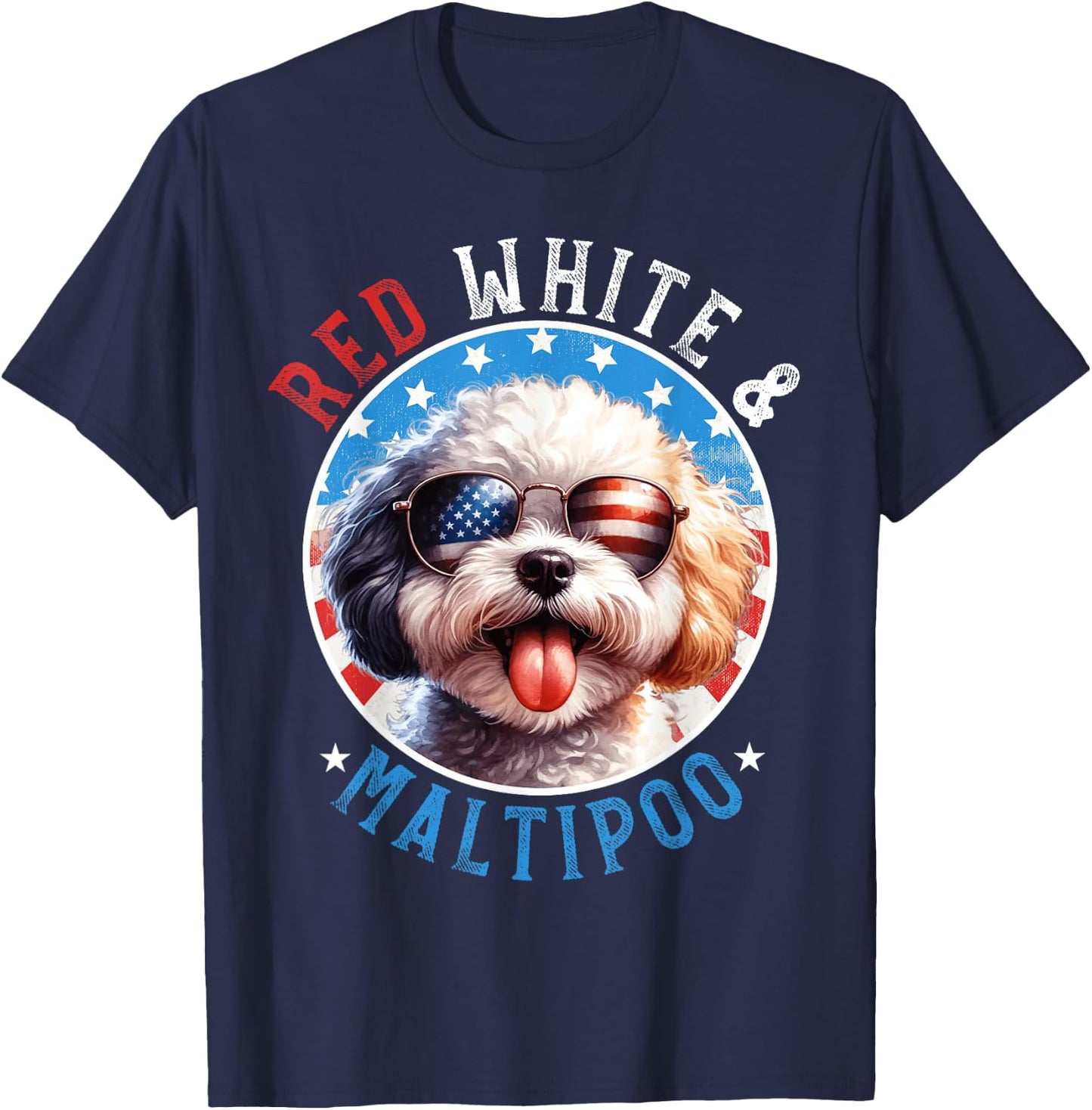 Maltipoo Dog 4th of July Red White and Maltipoo Lovers Men Women Kids T-Shirt - T-Shirt | Navy
